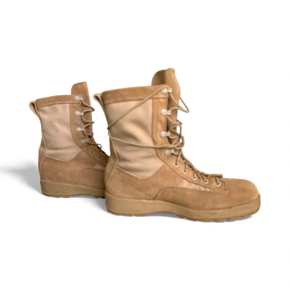 US Military Issue Tan Suede & Textile Lace Up Rugged Flight & Combat Boots Sz 12